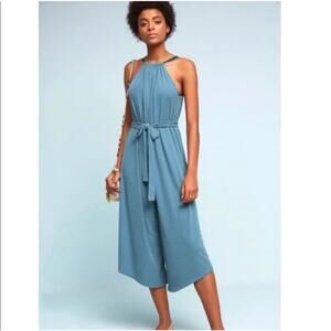 Anthropologie HD In Paris Women Jacenta Wide Leg Rib Halter Jumpsuit Sz XS Blue